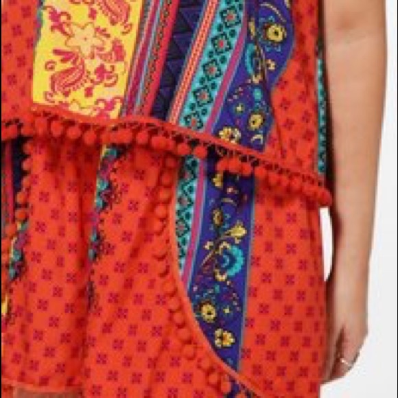 Boohoo Orange Pom Pom Tribal Print Two Piece Set - Picture 4 of 12
